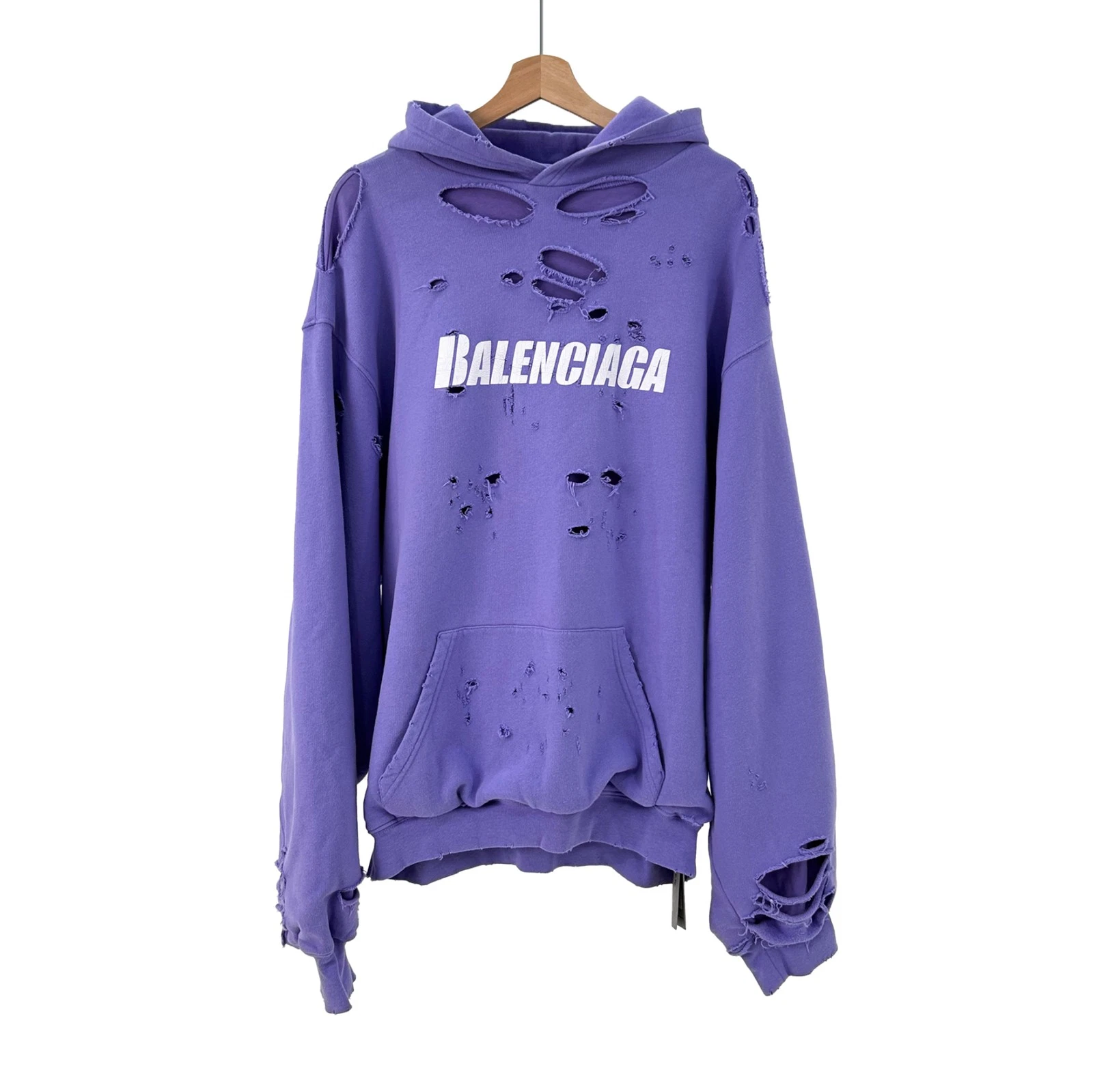 Balenciaga Felpa con Cappuccio Distressed T Shirt Viola Chiaro Bianco 659403 TKVB6 3078
