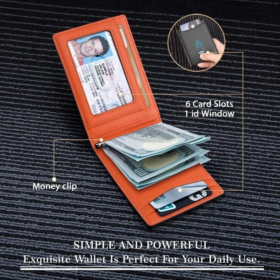 Slim RFID Blocking Wallet for Men Card Holder Money Clip Leather Bifold - Image 4 of 4