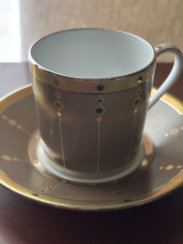 haviland limoges demitasse cup and saucer Tambour Bronze With Gold Dots