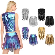 Womens Dancewear Party Costume Front Outfits Rock Sets Jazz Dance Iridescent