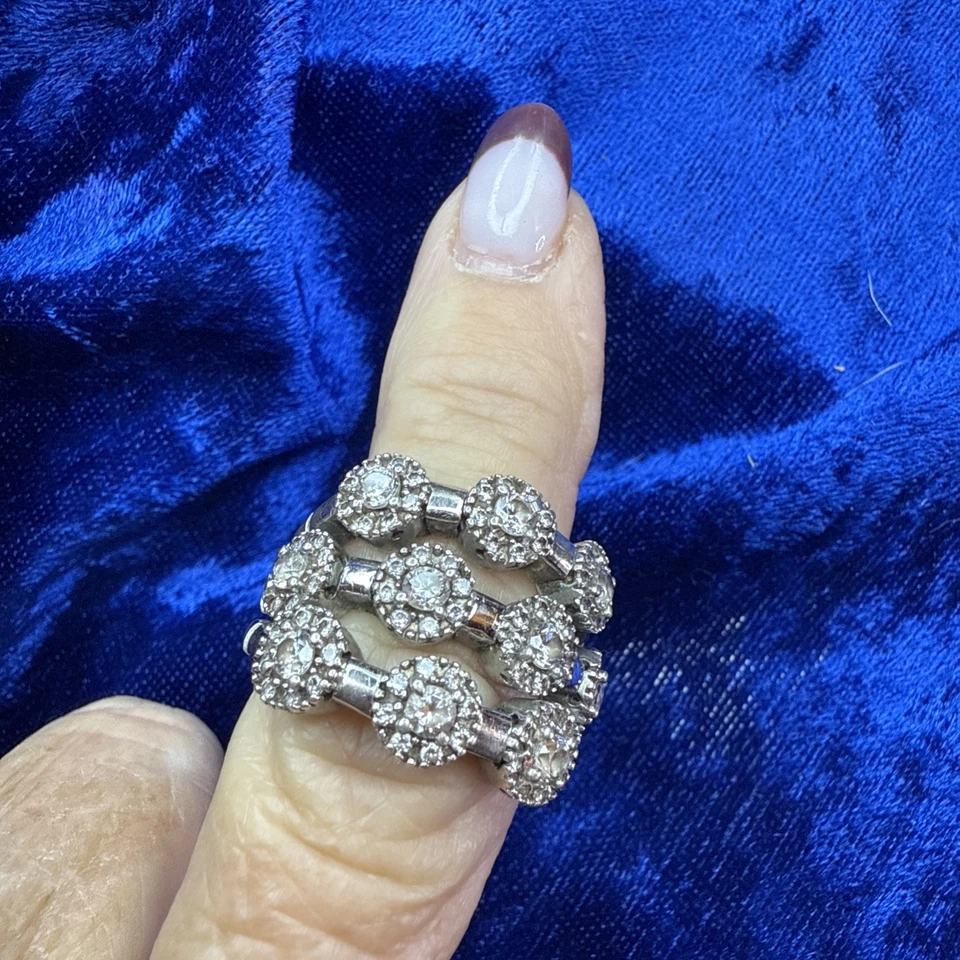Anillo flexible Sonia B de plata esterlina 925 con circonita cúbica marca EE. UU. talla 7 necesita reparación ver Foto 3 de 4