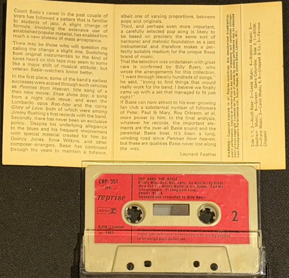 COUNT BASIE - POP GOES THE BASIE (RARE UK CASSETTE ALBUM) - Image 3 of 4