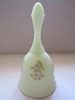 Fenton Bell Custard Uranium Glass Raised Floral Cameo Artist Signed S. Fisher