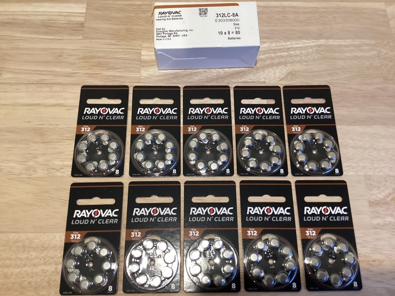 10 Packs 80 Cells Rayovac Loud n Clear Hearing Aid Batteries 312LC-8A. 07-27