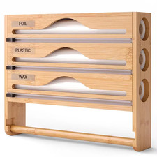Bamboo Compartment Cling Film Tin Foil Cutter Box with Paper Wall Paper Kitchen 