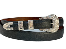 Vintage Sterling Silver Engraved Western Ranger Belt Buckle 42 Genuine Ostrich