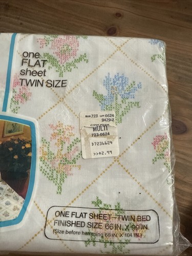 New Vintage JC Penney No Iron Muslin One Flat Sheet Twin Size Floral NIP 66x99 - Picture 3 of 5