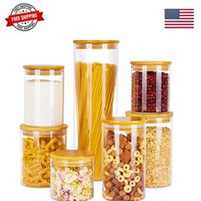 Glass Food Storage Jars, 7 Pack Kitchen Containers with Airtight Bamboo Woode...