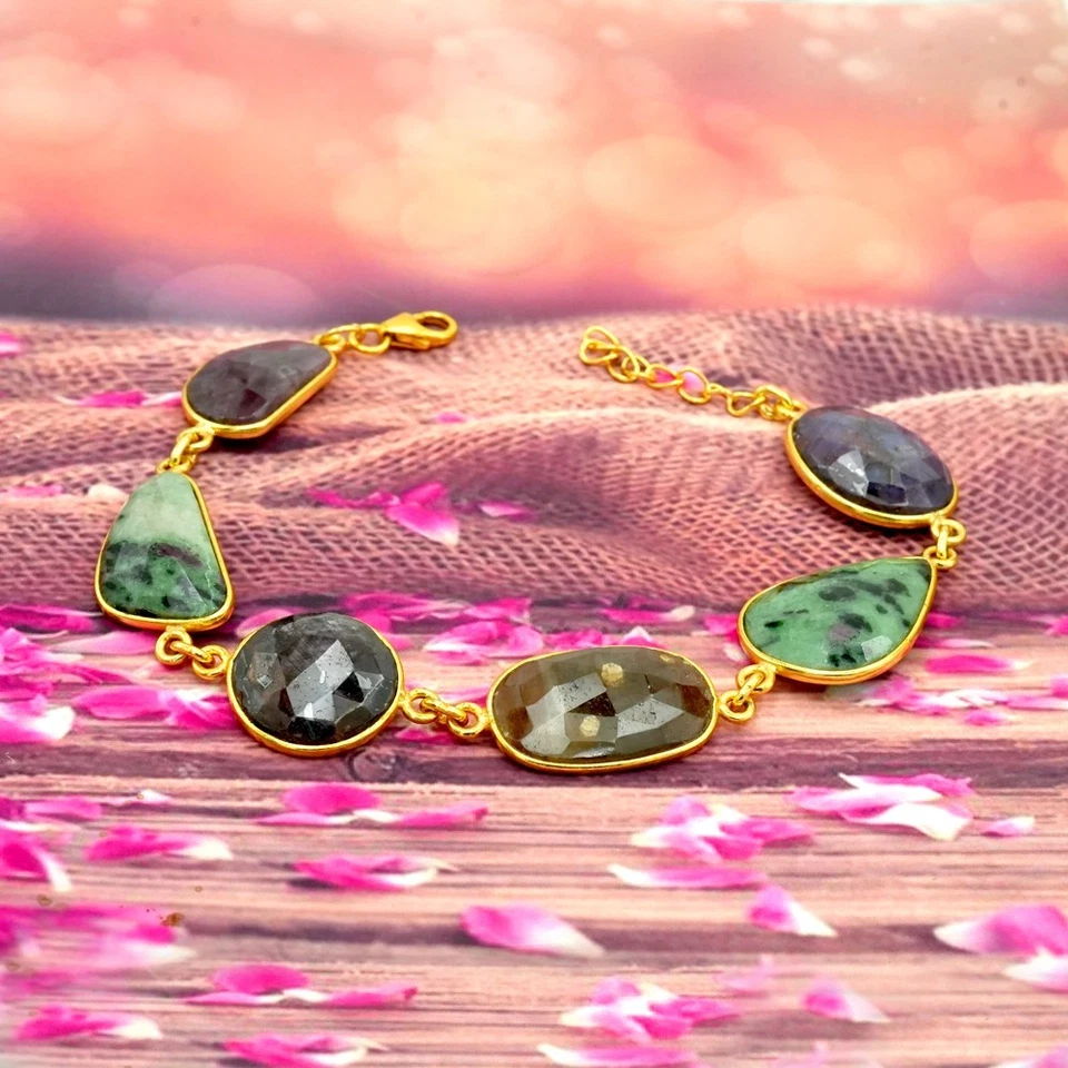 Pulsera de zafiro de plata de ley 925 joyería pulsera de piedras preciosas para mujer Foto 4 de 4