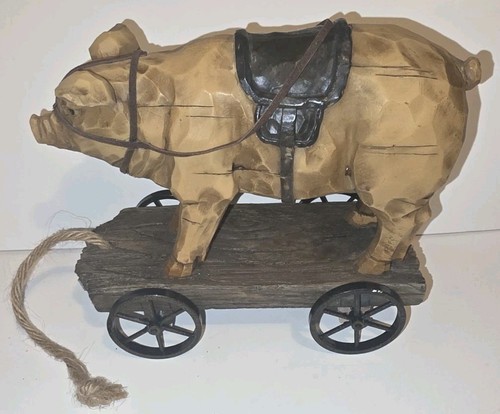 RARO De Colección Arte Popular Alemán Cerdo Figura en Carro Rodante Cuerpo Compuesto Pesado 8" de Largo - Imagen 1 de 20