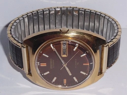 VINTAGE SEIKO 7006-8059 17 JEWEL AUTOMATIC WRISTWATCH w/BOX. BROWN DIAL. WORKING