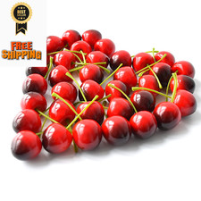 Chewarelly 36 Pcs Artificial Lifelike Cherries Fake Cherry 1 inch, Red Black