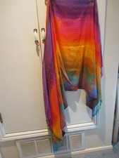 Rainbow 100 Pashmina Wool Scarf with Peacock Feather Pattern 66 X 27.5 inches