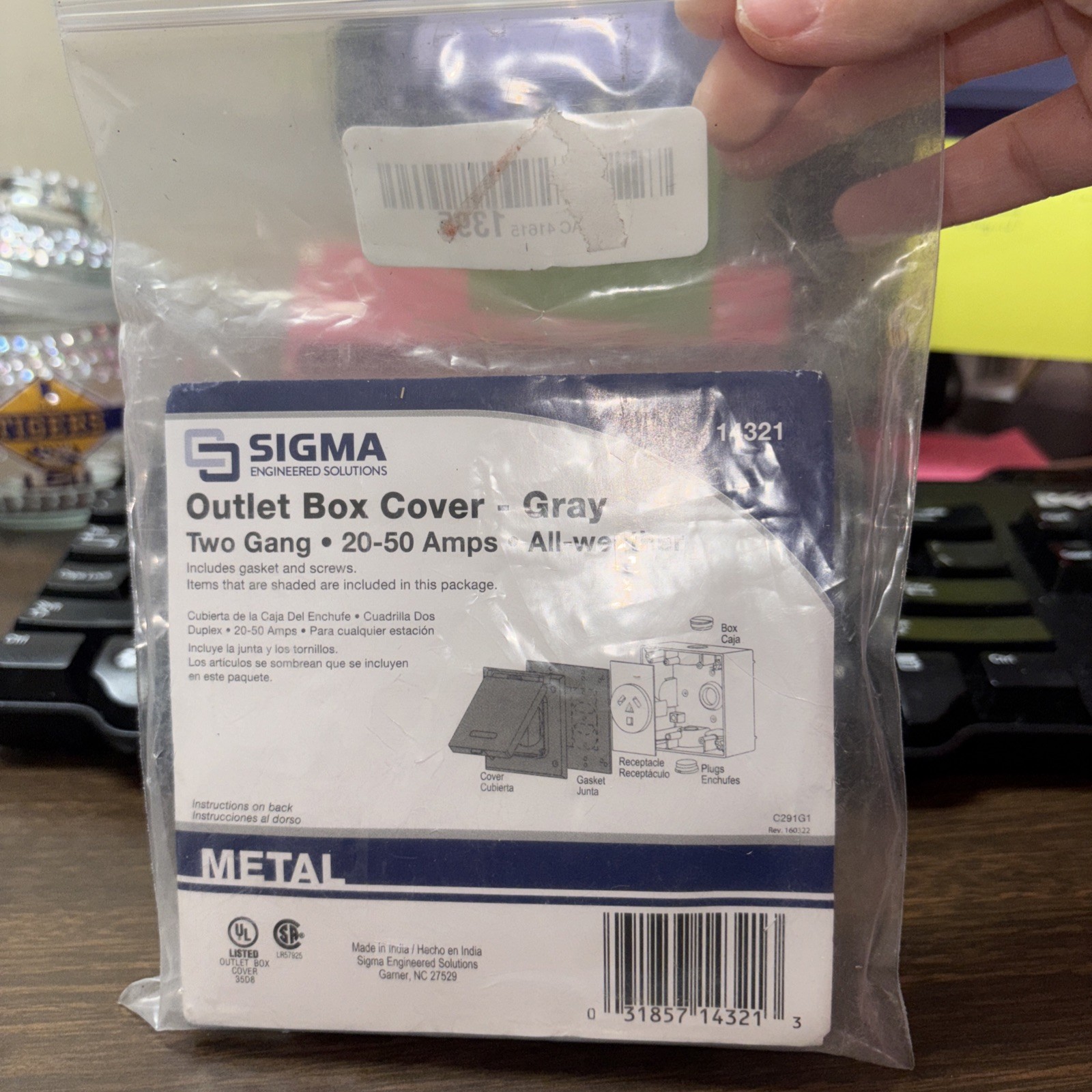 SIGMA 14321 20/50 Amp 2-Gang Weatherproof Outlet Cover, Gray
