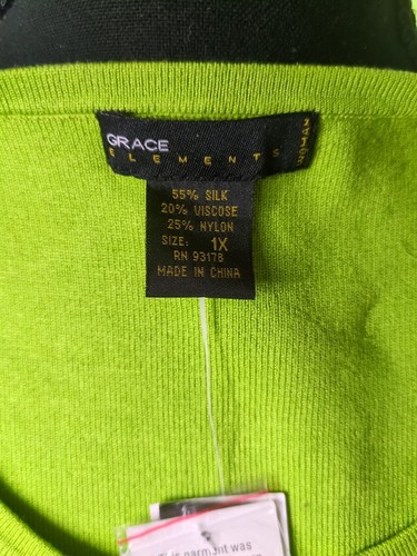 Grace Elements Green Cardigan Short Sleeve Embroidered, Women's 1X New - Picture 7 of 9
