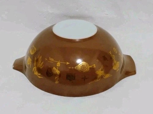 Vintage Pyrex 444 Americana Cinderella 4 QT Nesting Mix Bowl Gold Eagle Rooster