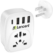 LENCENT Travel Plug Adapter with 3 USB  Type C for UK Europe Australia to US