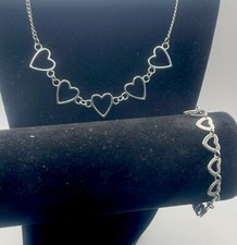 Hearts Jewelry Set of Two Stainless Bracelet Silver Tone Necklace