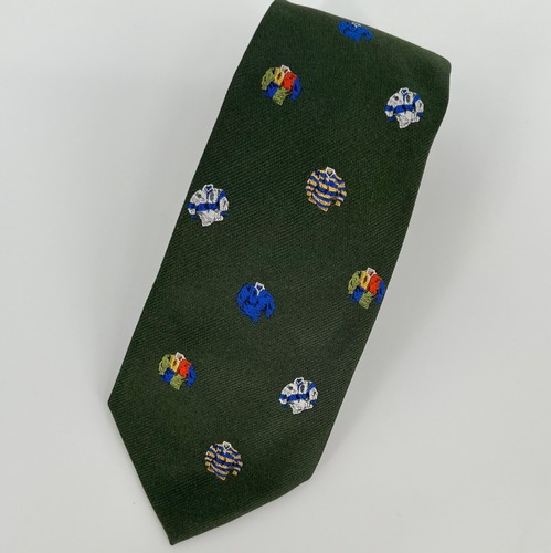 J. Crew Mens 100% Silk Tie Ludlow English Green Rugby Pattern Hand Stitched USA - Picture 2 of 12