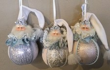 Katherine's Collection Retired Set Of 3 Blue  Silver Santa Ball Ornaments
