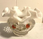 Fenton Hand Painted Strawberry Vase Signed