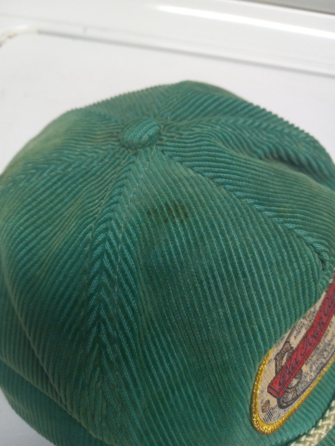 Vintage - Old Town Canoe - Green Corduroy Hat With Rope.