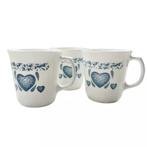 Set of 3 Vintage Corelle Blue Hearts Cups Corning Ware Replacement  Cottage Core