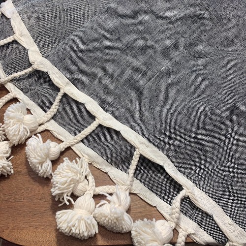 Moroccan Pom Pom Black Cream Wedding Blanket Woven Cotton Wool Tassels 82” *92” - Picture 13 of 24