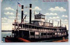 Postcard Iowa Davenport Steamer 'Helen Blair' Steamship Riverboat Paddlewheeler