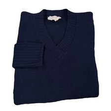 Vintage 70s Kate Collins V Neck Sweater Small Womens Blue Acrylic Made in USA