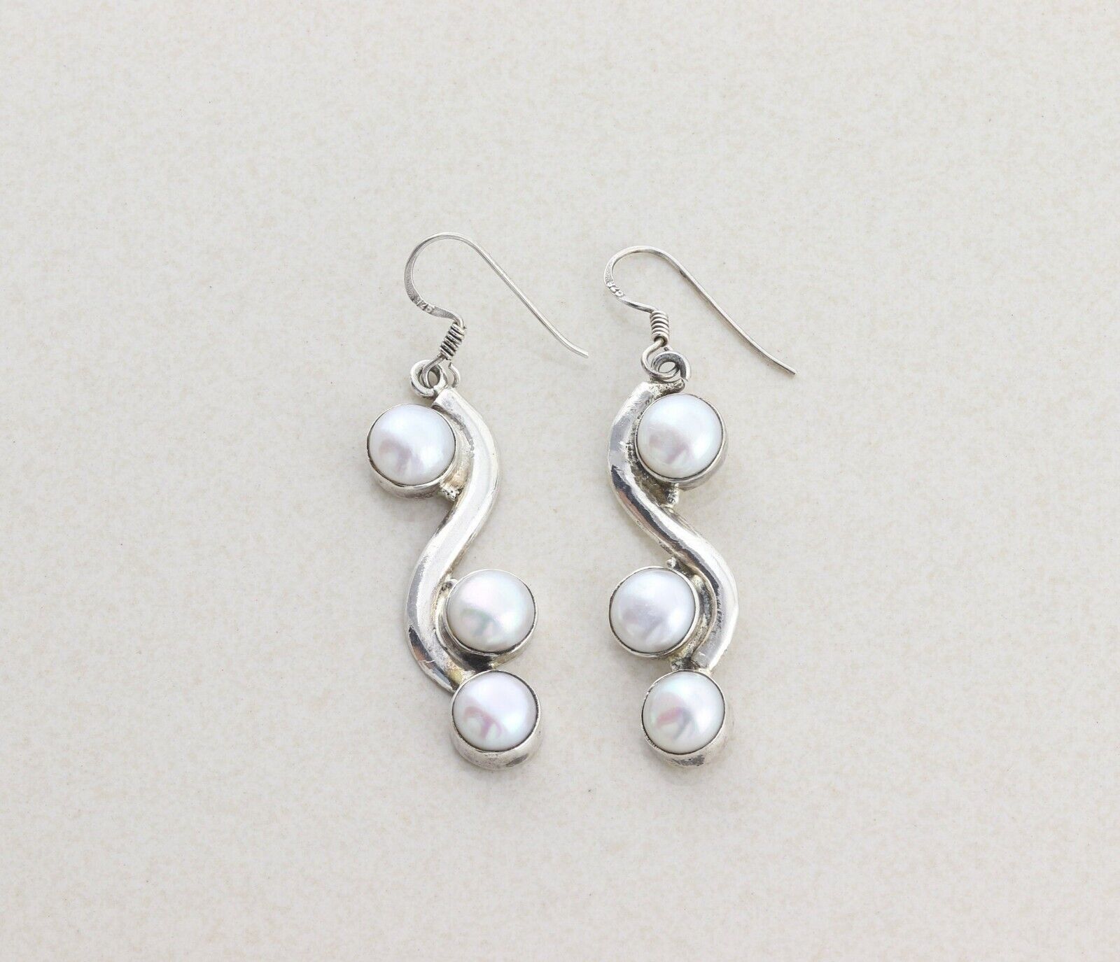 Sterling Silver Pearl Earrings Dangle Drop Earrin… - image 1