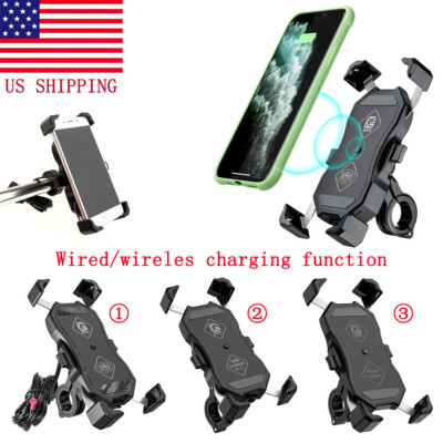 Motorcycle Bike MTB ATV Handlebar Mirror Mount Wireless USB Charger Phone Holder