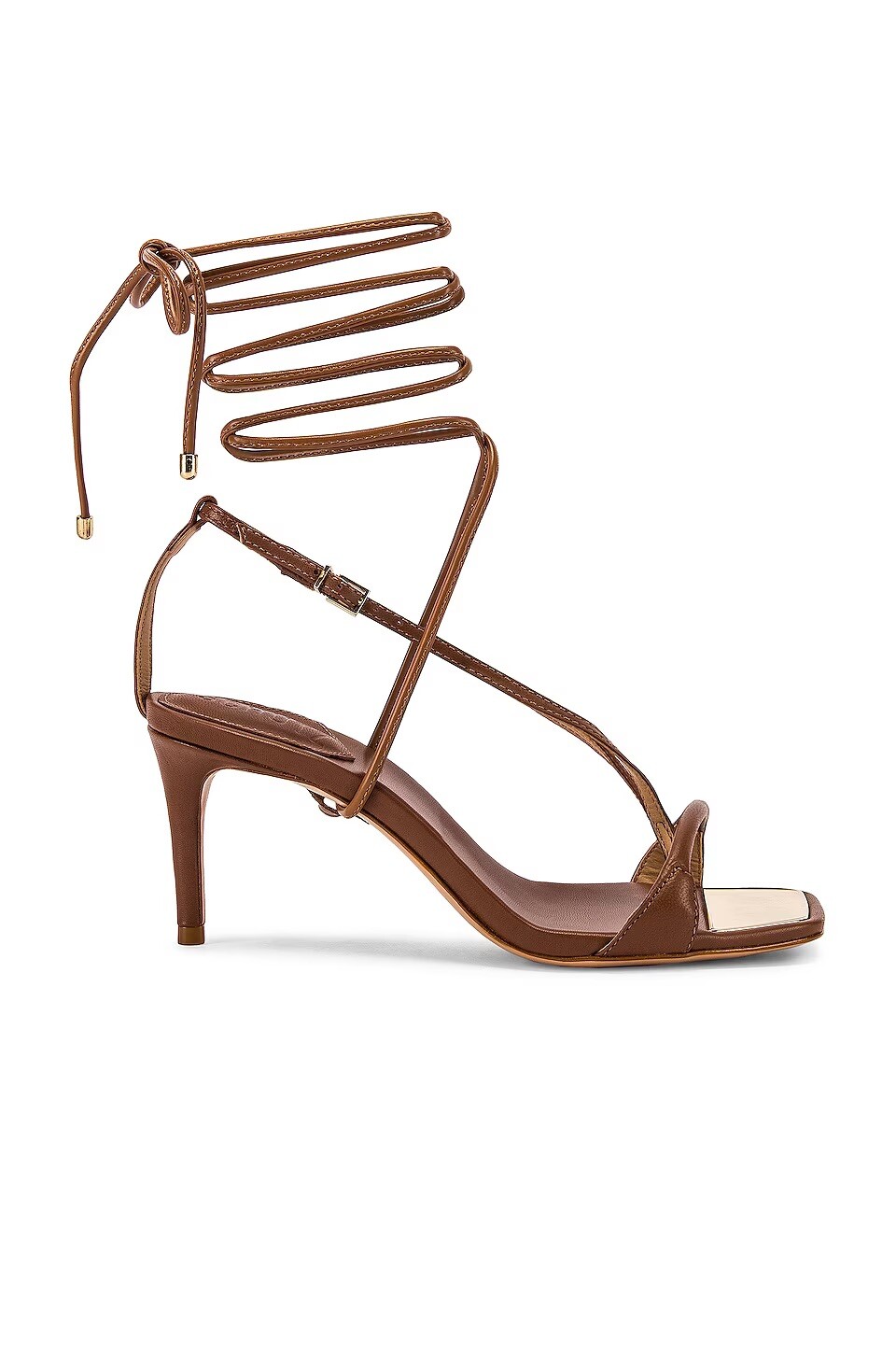 Schutz Berry Sandals Wood Brown Ankle Wrap Tie Heels Revolve 6.5 $128