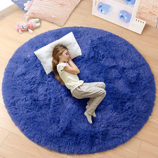 round Rug 6X6 Feet Fluffy Soft Area Rugs for Kids Girls Room Princess Castle Plu