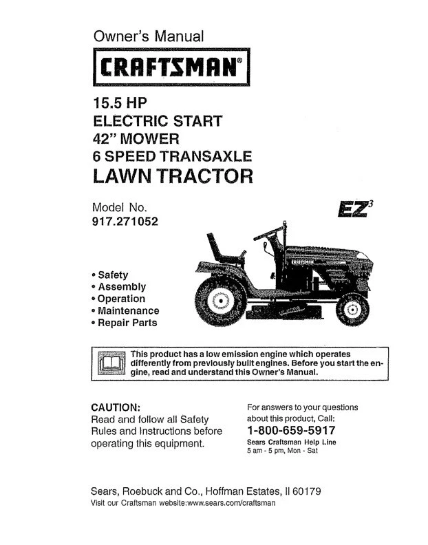 Craftsman 15.5 hp riding mower manual deals