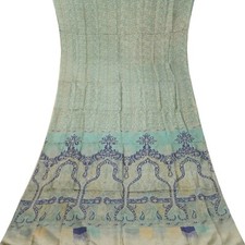 Vintage Grayish Green Sarees 100 Pure Silk Printed Indian Sari 6YD Craft Fabric