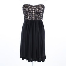 Black beige stretch lace LIL strapless A-line dress 4