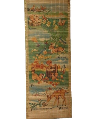 Vintage roll up wooden 1986 calender seasons print footprints
