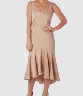 slim fit dress slacks Beige Bridesmaids Fit & Flare A-Line Maxi Wedding Party Dress