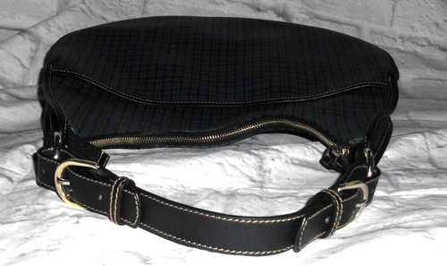 BOLSO/CARTERA RALPH LAUREN media luna verde y azul lona recubierta a cuadros cuero NEGRO - Imagen 13 de 14