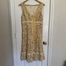 Ann Taylor Loft Floral Yellow Sleeveless Dress Linen Summer coquette  sz 8