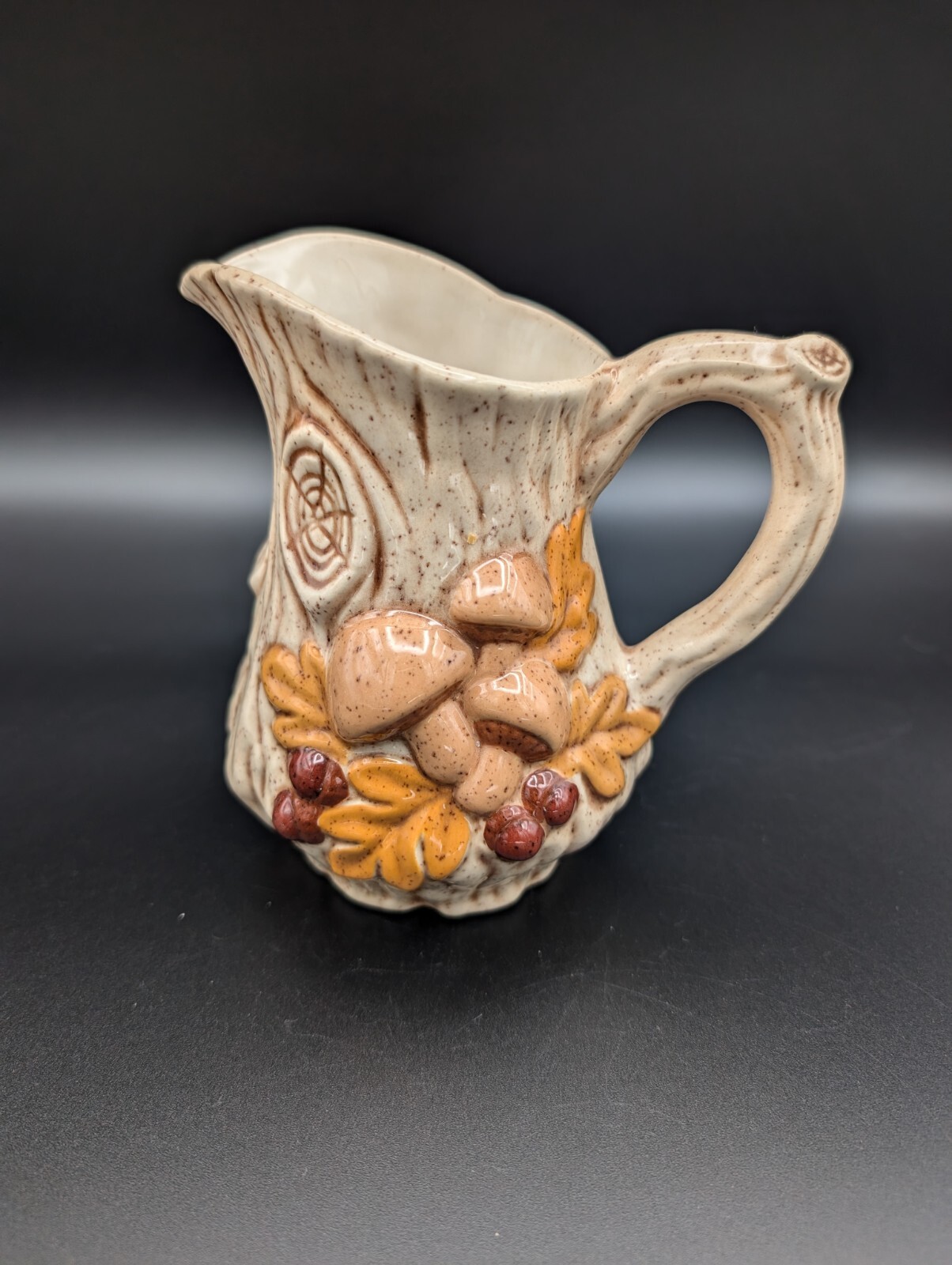 Vtg Byron Molds 3D Mushroom Wood Stump Pitcher Creamer Soup Bowl Fall Retro