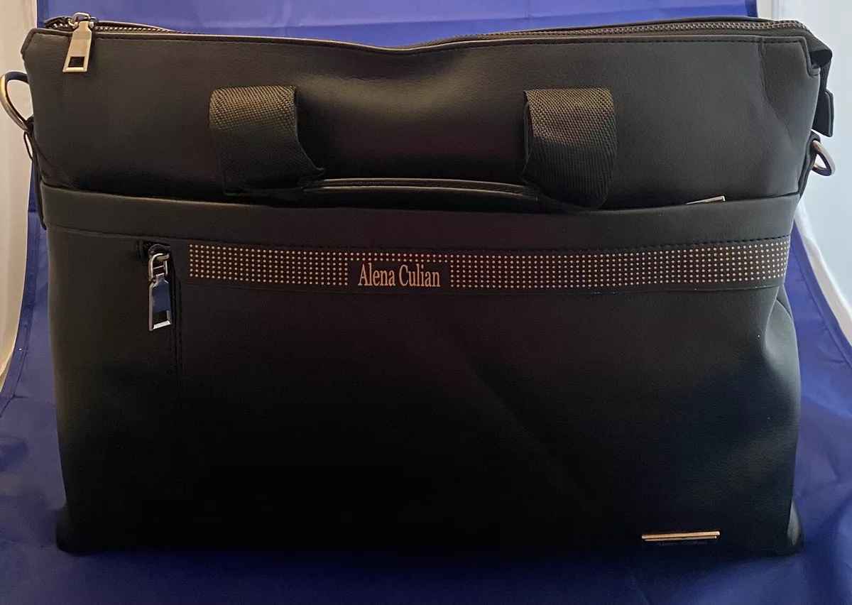 Alena Culian Black Leather Messenger Bag Brief Case Shoulder Bag