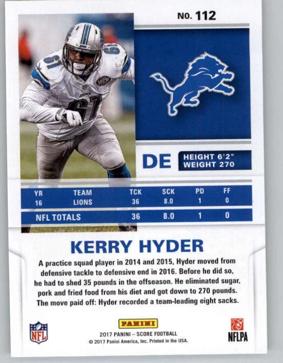 2017 Score #112 Kerry Hyder RC (ref 149758) - Image 2 of 2