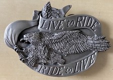 Vintage 1981 Bergamot Harley Eagle  Live To ride  Motorcycle Belt Buckle R-37