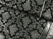 LUREX JACQUARD Stoff Brokat Rosenbouquet Kostüme SCHWARZ SILBER EUR 16,98/m