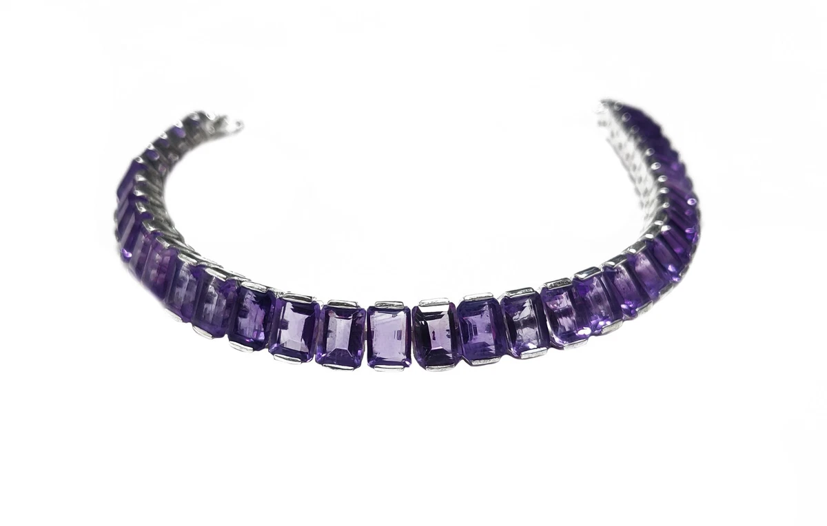Silver Mens Amethyst Bracelet Octagon Mens Solid Silver Amethyst Bracelet