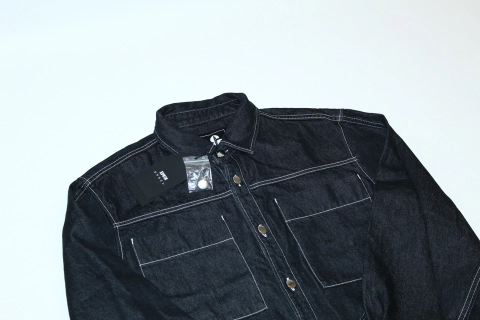 NWT! Edwin Men's Ranell Cotton Lyocell Black rinsed Raw Denim Baggy Overshirt. - Image 3 of 4