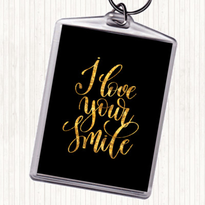 Schlüsselanhänger Schlüsselring schwarz gold I Love Your Smile Zitat Taschenanhänger