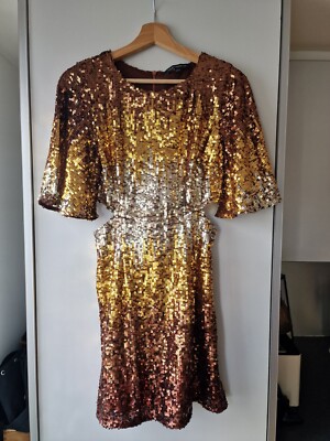 French Connection Gold Brown Sequin Dress UK 10, Open Sides, Women | eBay UK
